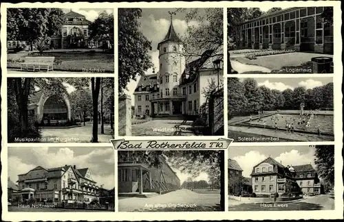 Ak Bad Rothenfelde, Weidtmanshof, Badehaus, Musikpavillon im Kurgarten 