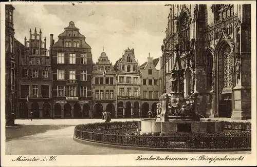 Ak Münster in Westfalen, Lambertusbrunnen und Prinzipalmarkt