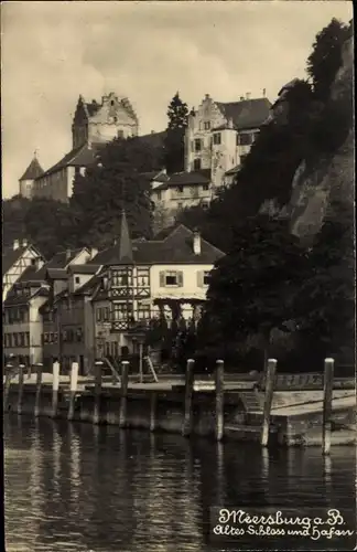 Ak Meersburg am Bodensee, Altes Schloss und Hafen