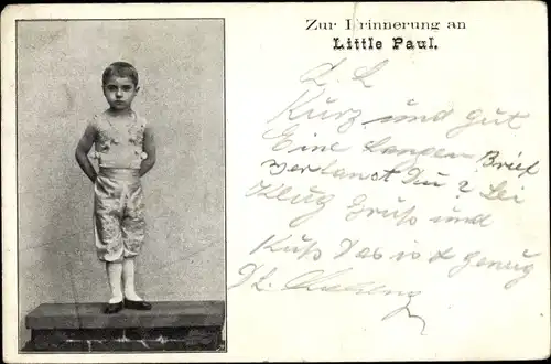 Ak Zur Erinnerung an Little Paul, kleiner Junge in Zirkuskostüm, Artist, Heidelberg?