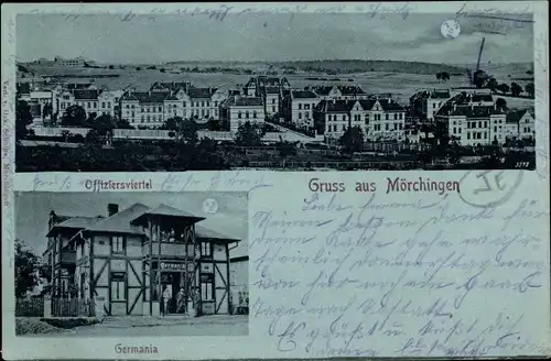 Mondschein Ak Morhange Mörchingen Elsaß Moselle, Offiziersviertel, Haus Germania, Villen