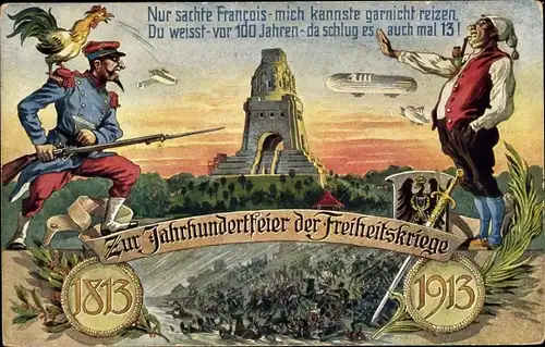 Künstler Ak Jahrhundertfeier der Freiheitskriege, 1913, Völkerschlachtdenkmal, Franzose, Michel
