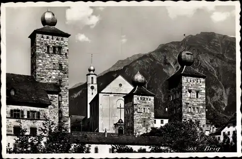 Ak Brig Glis Kt. Wallis Schweiz, Stockalperpalast, Kollegiumskirche