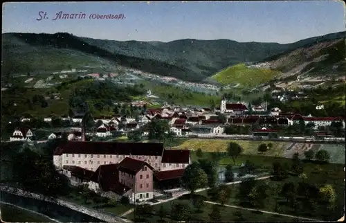 Ak Saint Amarin Sankt Amarin Elsass Haut Rhin, Panoramaansicht von Ortschaft