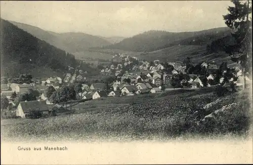 Ak Manebach Ilmenau Thüringen, Totalansicht vom Ort