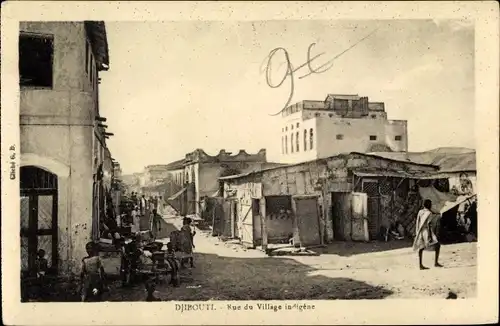 Ak Djibouti Dschibuti, Rue du Village indigène, Straßenpartie