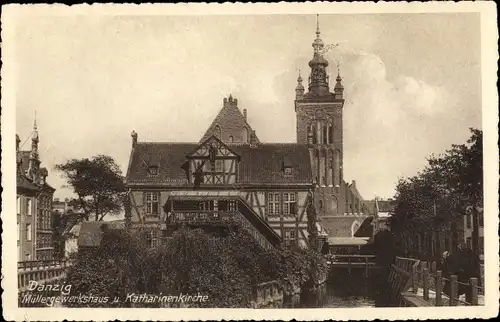 Ak Gdańsk Danzig, Müllergewerkshaus, Katharinenkirche