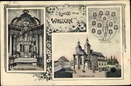 Ak Walldürn im Odenwald, Wallfahrtskirche, Hlg. Blutaltar, Das heilige Blut Gnadenbild Jesu