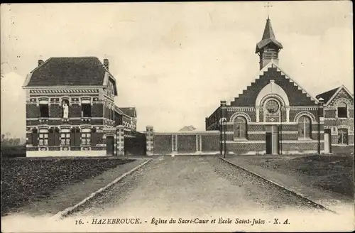 Ak Hazebrouck Nord, Église du Sacré Coeur et École Saint Jules