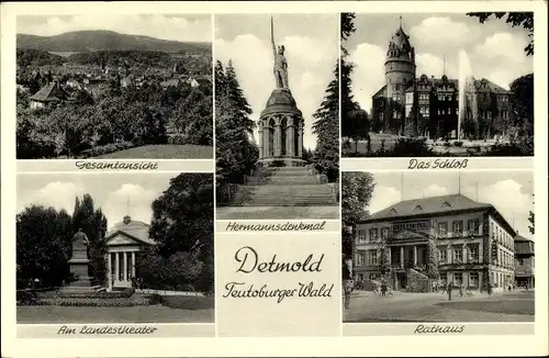 Ak Detmold in Nordrhein Westfalen, Schloss, Hermannsdenkmal, Rathaus, Landestheater, Gesamtansicht