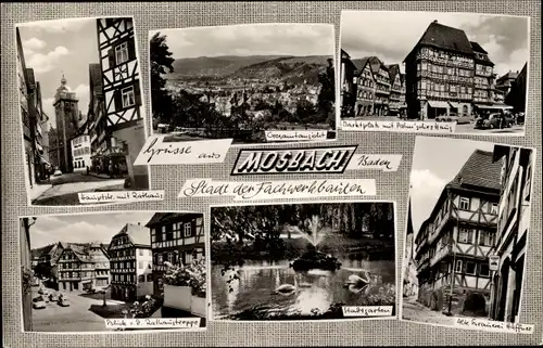 Ak Mosbach am Odenwald, Rathaus mit Hauptstraße, Alte Brauerei Häffner, Palm'sches Haus am Markt