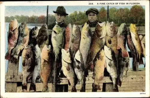 Ak Florida USA, A fine Catch of Fish, Fischer mit Fang