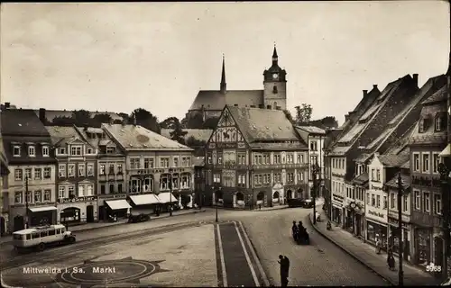 Ak Mittweida Sachsen, Markt, G. Ferdinand Bester, Bruno Pester, Burékeller, Drogerie Ernst Hoa