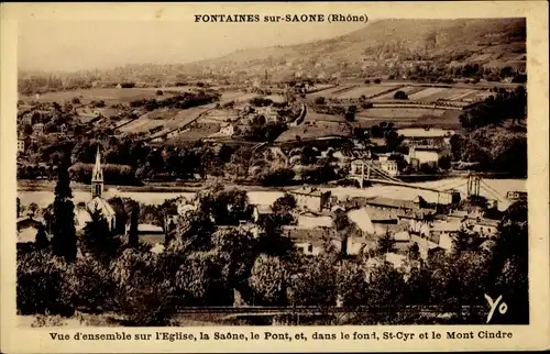 Ak Fontaines sur Saone Rhone, Vue d'ensemble sur l'Eglise