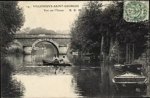 Ak Villeneuve Saint Georges Val de Marne, Vue sur l'Yerres