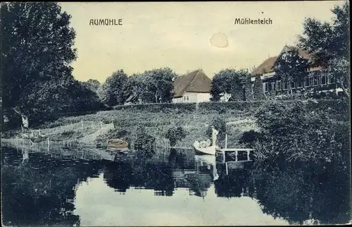 Ak Aumühle in Schleswig Holstein, Mühlenteich, Steg, Ruderboote