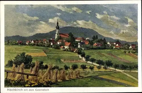 Künstler Ak Schmidenbach, Hochkirch in der Oberlausitz, Blick mit dem Czorneboh, Panorama