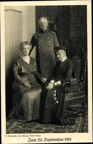 Ak Großherzog Friedrich II. von Baden, Luise von Preußen, Hilda von Nassau, Opfertag 20. Sept 1915