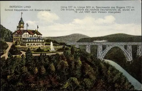 Ak Reinshagen Remscheid im Bergischen Land, Schloss Küppelstein m. Riesenbrücke, Eisenbahn