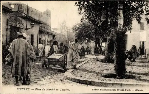 Ak Bizerte Tunesien, Place du Marché au Charbon, Straßenpartie