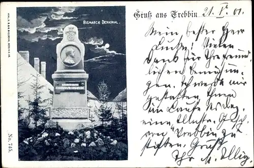 Mondschein Ak Trebbin in Brandenburg, Bismarckdenkmal, Gesamtansicht