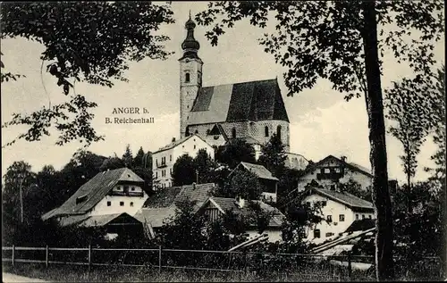 Ak Anger Berchtesgadener Land in Bayern, Kirche, Teilansicht von der Ortschaft