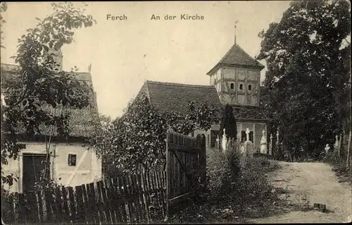 Ak Ferch Schwielowsee, Kirche, Friedhof, Gartenpartie