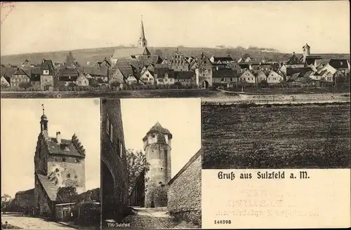 Ak Sulzfeld am Main in Unterfranken, Turm, Tor, Totalansicht vom Ort