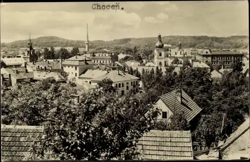 Ak Choceň Chotzen Reg. Pardubice, Blick über die Dächer der Stadt, Kirchtürme