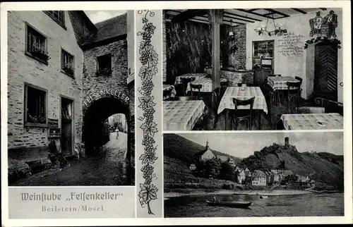 Ak Beilstein Mosel, Weintube Felsenkeller, Inh. Ww. Franz Michel Jobelius, Außenansicht, Inneres