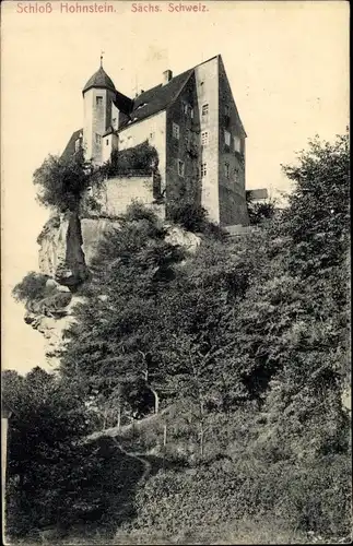 Ak Hohnstein der Sächsischen Schweiz, Schloss Hohnstein, Aufblick