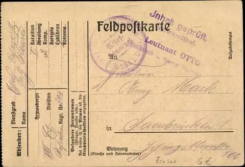 Ak Feldpostkarte, VIII. Ers Div Inf Regt Nr 364 I. Batl 3. Komp, I. WK