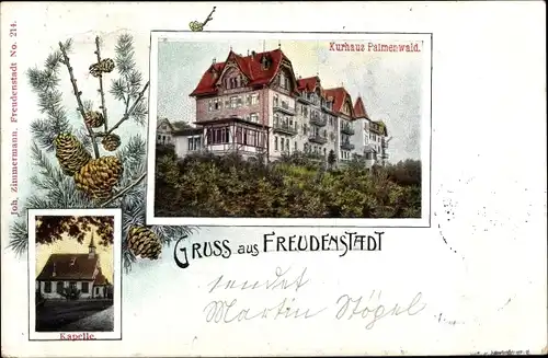 Ak Freudenstadt im Nordschwarzwald, Kurhaus Palmenwald, Kapelle