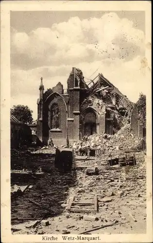 Ak Kirche Wetz Marquart, Kriegszerstörungen, I. WK