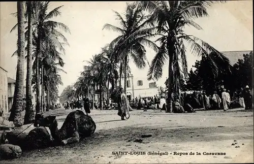 Ak Saint Louis Senegal, Afrique occidentale francaise, Repos de la Caravane