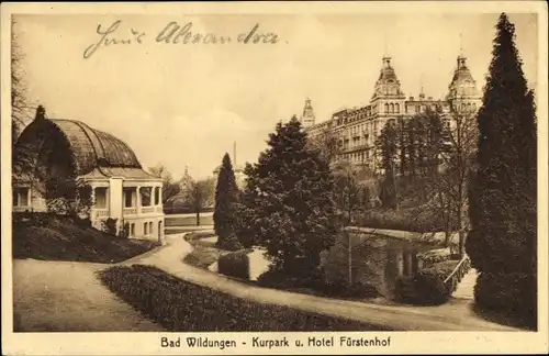 Ak Bad Wildungen in Nordhessen, Kurpark und Hotel Fürstenhof