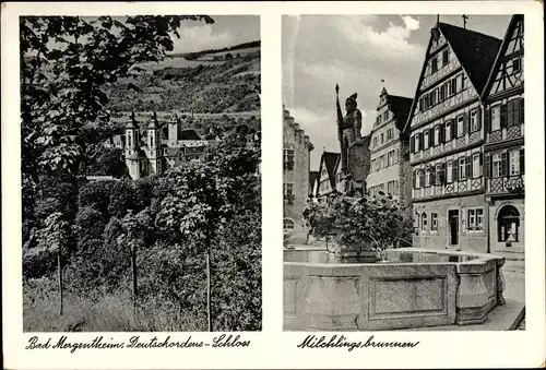 Ak Bad Mergentheim in Tauberfranken, Partie am Milchlingsbrunnen, Deutschordens Schloss