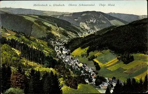 Ak Mellenbach Glasbach in Thüringen, Oberes Schwarzatal, Vogelschau
