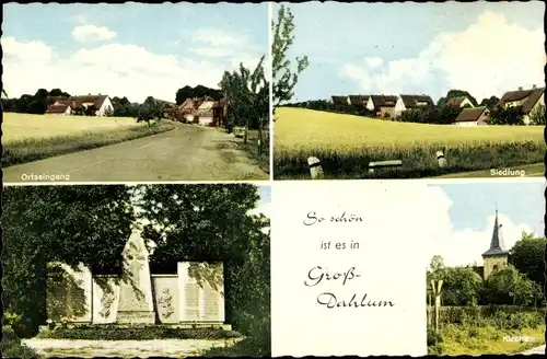 Ak Dahlum in Niedersachsen, Ortseingang, Siedlung, Ehrenmal, Kirche