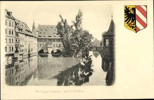 Wappen Ak Nürnberg in Mittelfranken Bayern, Heiliggeistspital, Pegnitzpartie