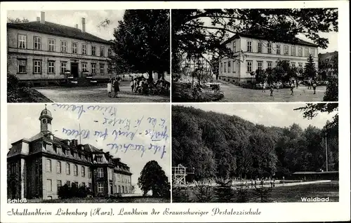 Ak Liebenburg in Niedersachsen, Landheim der Braunschweiger Pestalozzischule, Schloss, Waldbad