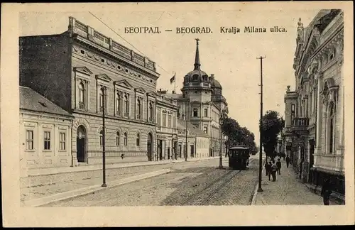 Ak Belgrad Beograd Serbien, Kralja Milana ulica, König Milan Straße, Straßenbahn