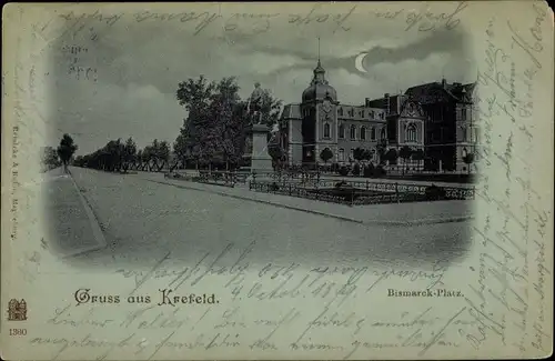 Mondschein Ak Krefeld am Niederrhein, Bismarckplatz