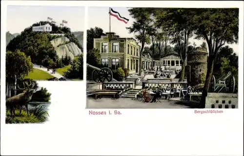 Künstler Ak Waldau, H., Nossen Landkreis Meißen, Blick auf das Bergschlösschen, Terrasse, Besucher