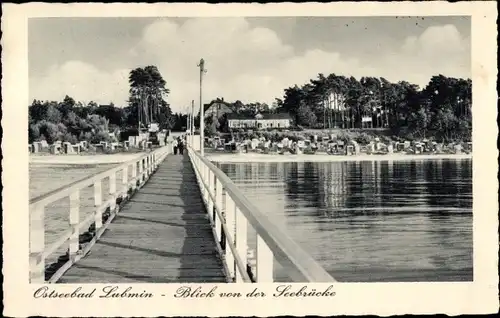 Ak Seebad Lubmin, Blick von der Seebrücke, Strandpartie