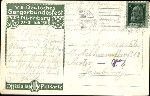 Passepartout Ak Nürnberg in Mittelfranken Bayern, 8. Deutsches Sängerbundesfest 1912, Sängerhalle