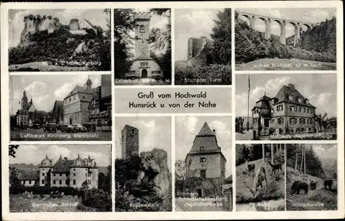 Ak Kirchberg im Hunsrück, Kyrburg, Marktplatz, Jugendherberge Morbach, Schinderhannesturm, Schloss