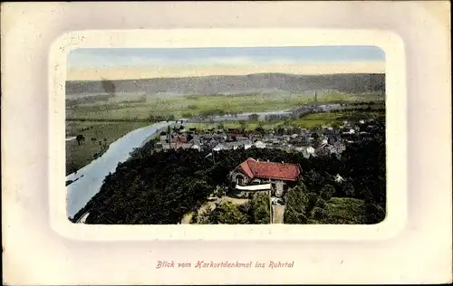Ak Wetter an der Ruhr, Das Ruhrtal vom Harkortdenkmal gesehen, Brücke