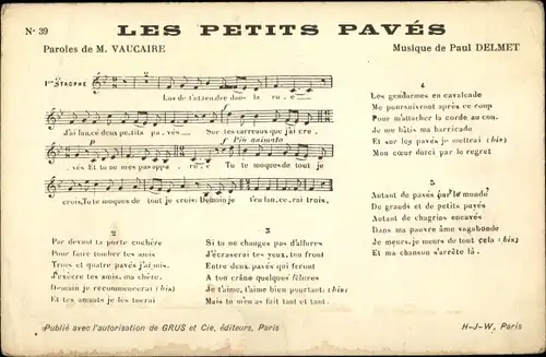 Lied Ak Les Petits Paves, Paroles de M. Vaucaire, Musique de Paul Delmet