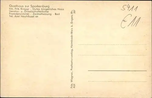 Ak Eitelborn Rheinland Pfalz, Gasthof Sporkenburg, Inh. Fritz Knopp, Gesamtansicht